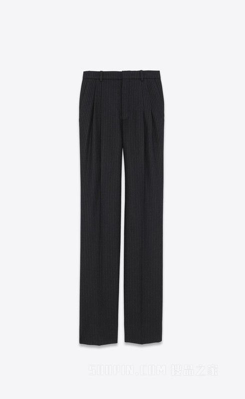 Saint Laurent Paris high-waisted pants in striped wool flannel in black Size US 30 / EU 46 - 1 Thumbnail