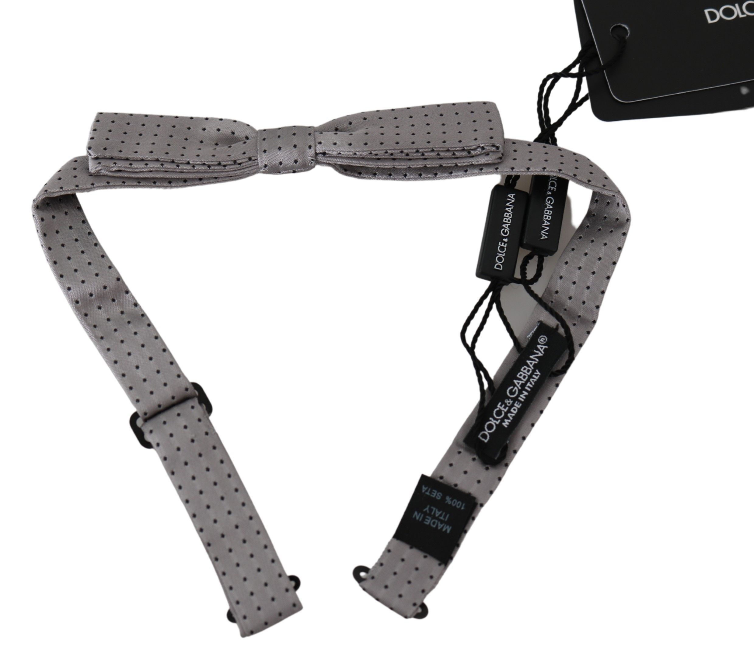 Dolce & Gabbana Elegant Silk Gray Polka Dot Bow Men's Tie Size ONE SIZE - 1 Thumbnail