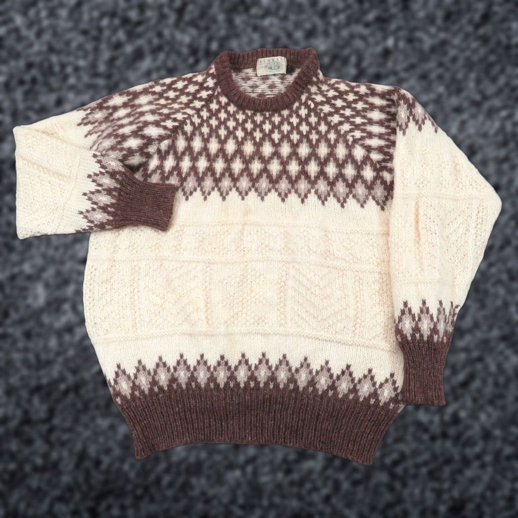 Vintage VINTAGE Blarney Woolen Mills Sweater Mens Large Cream Brown Fishermans Chunky Intarsia Size US L / EU 52-54 / 3 - 1 Thumbnail