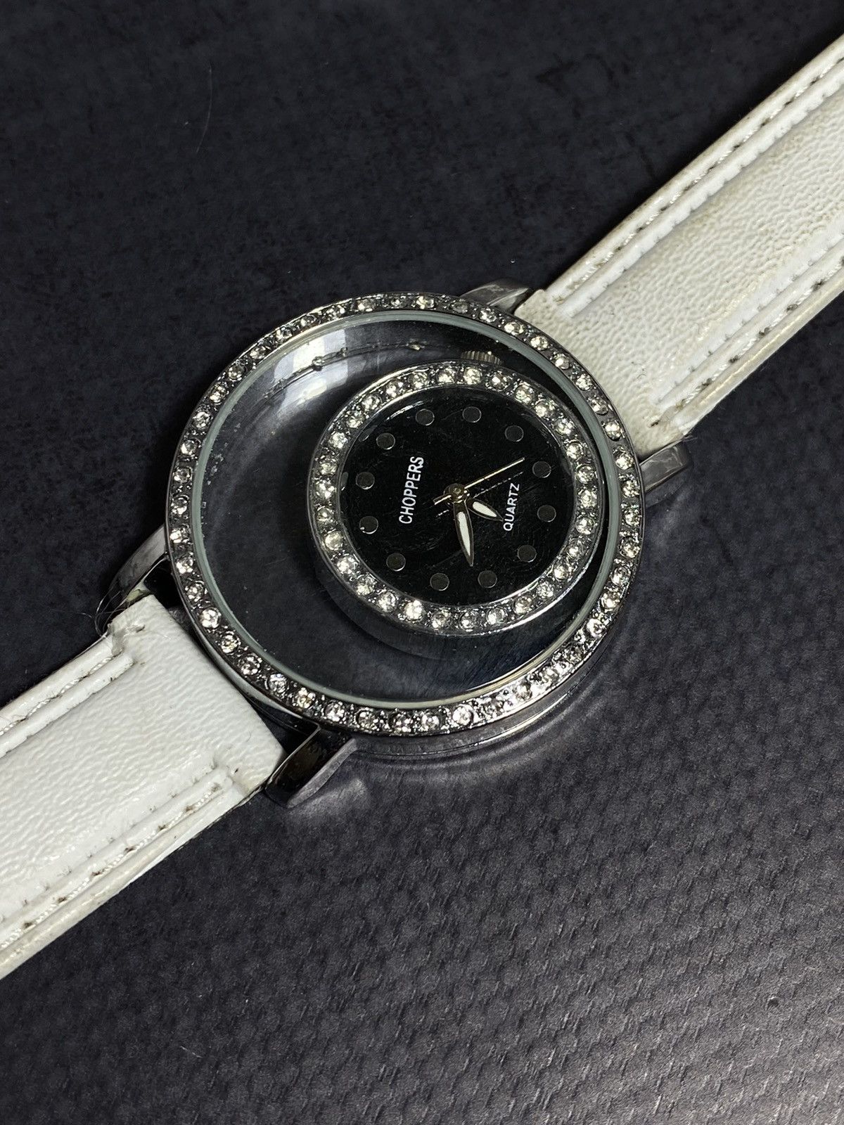 Jewelry × Vintage Choppers Floating Dial Crystal Watch White Elegance ⌚ Size ONE SIZE - 9 Thumbnail