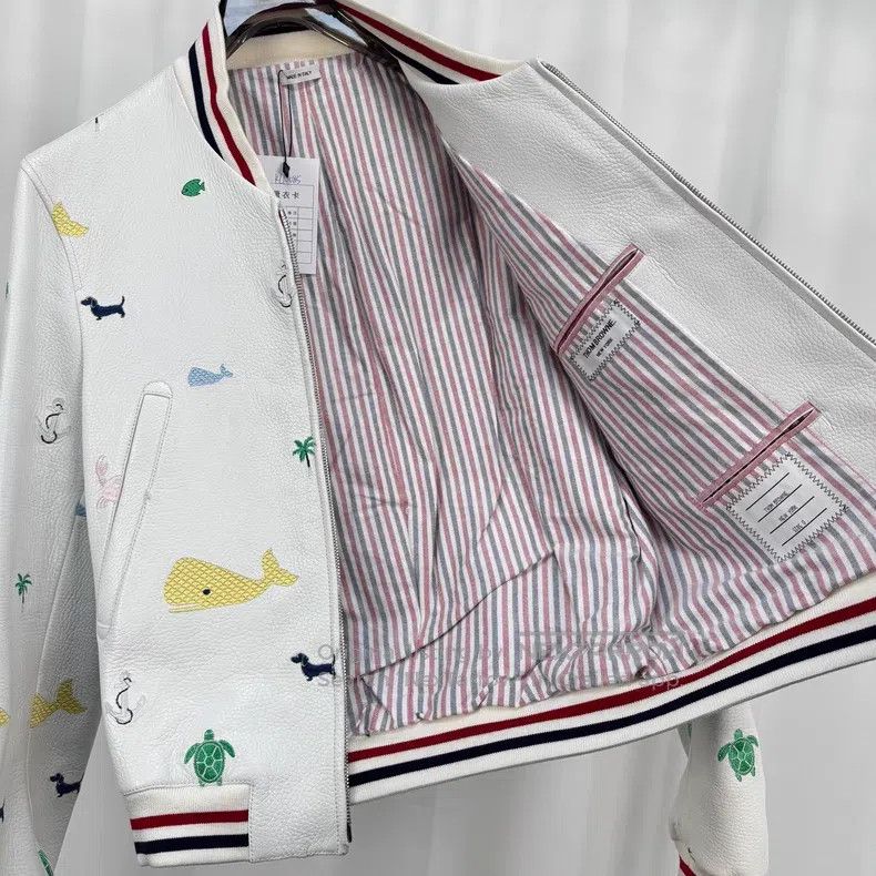 Thom Browne Thom Browne Embroidered Leather Baseball Jacket Size US XS / EU 42 / 0 - 3 Thumbnail
