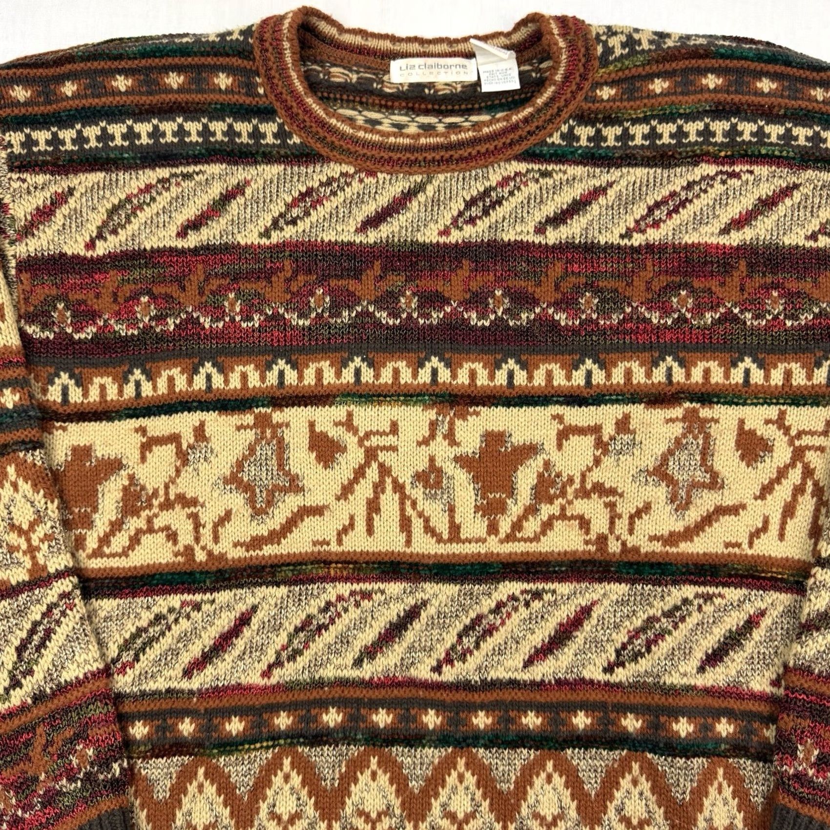 Liz Claiborne VINTAGE Liz Claiborne Sweater Womens Medium Knit African Tribal 90s Hipster Size M / US 6-8 / IT 42-44 - 2 Thumbnail