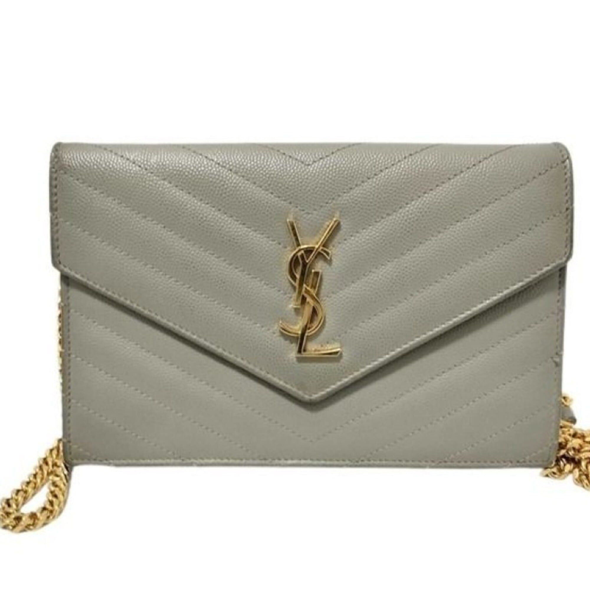 Yves Saint Laurent YVES SAINT LAURENT Cassandra Chain Wallet, Long Gray Leather, Women's, V-stitch, 393953 Size ONE SIZE - 1 Thumbnail