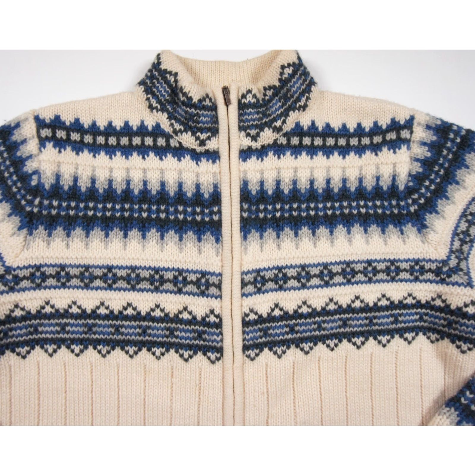 Lands' End VINTAGE Lands' End Wool Sweater Womens Medium Beige Full Zip Fair Isle Long Sleeve Mock Neck Size M / US 6-8 / IT 42-44 - 2 Thumbnail