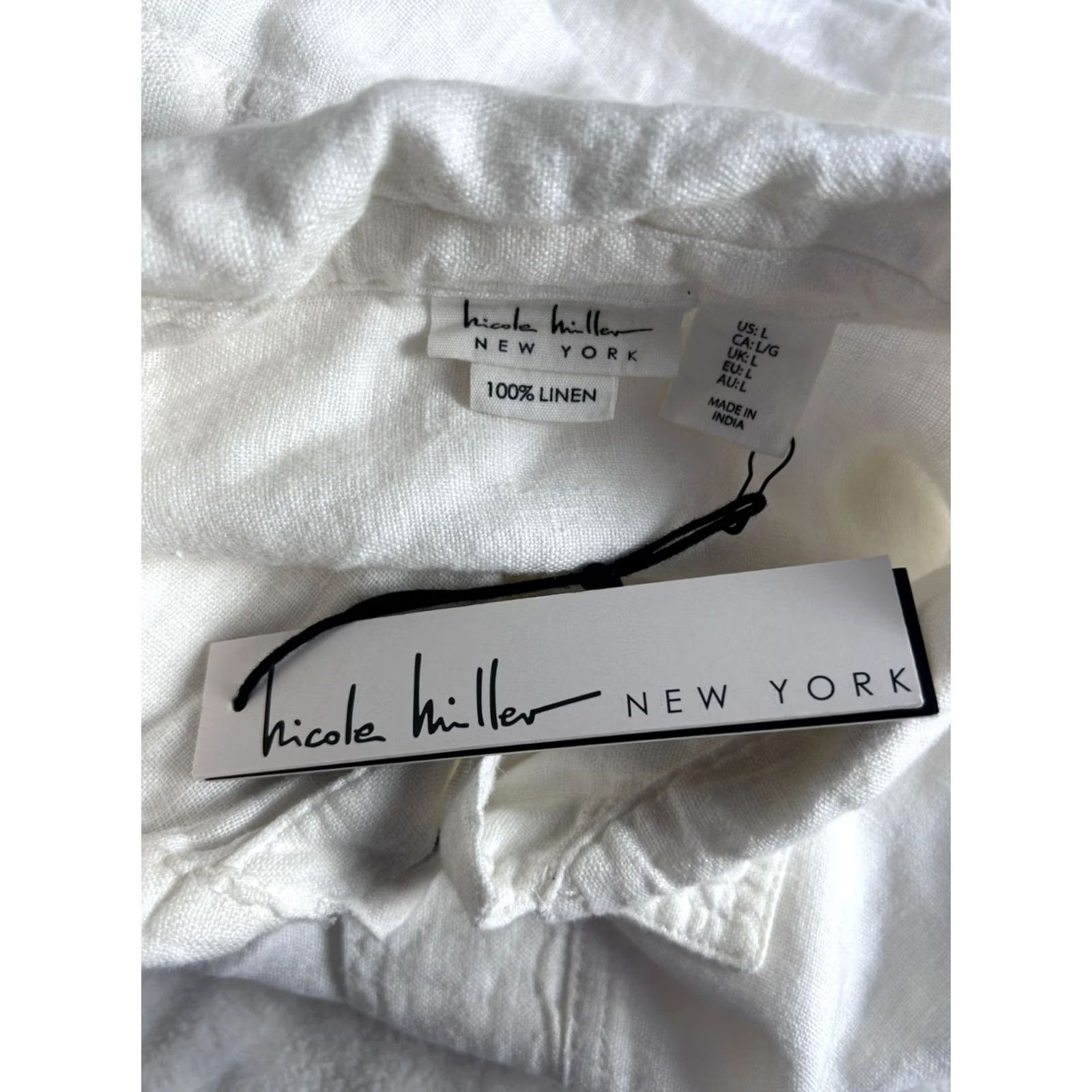 Nicole Miller Nicole Miller Womens Linen Button-Up Jacket Large White Pockets Lightweight New Size L / US 10 / IT 46 - 4 Thumbnail