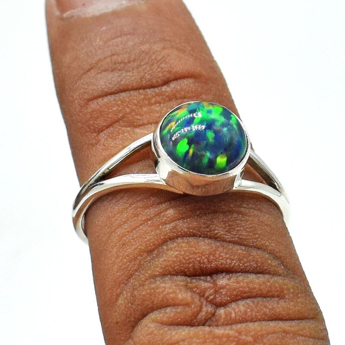 Handmade Dainty Multi Fire Opal 925 Silver Ring: Anniversary Jewelry Size ONE SIZE - 3 Thumbnail