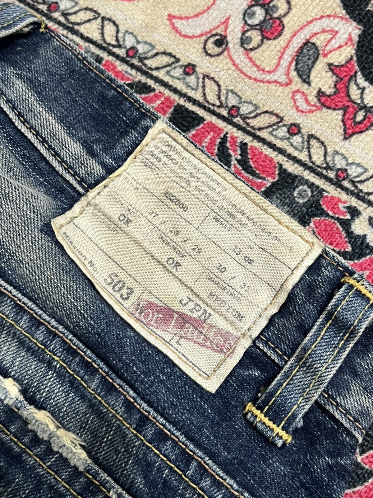 If Six Was Nine Edwin 503 Sashiko Pocket Studded Skull Painting Flare Jeans Size 28" / US 6 / IT 42 - 8 Thumbnail