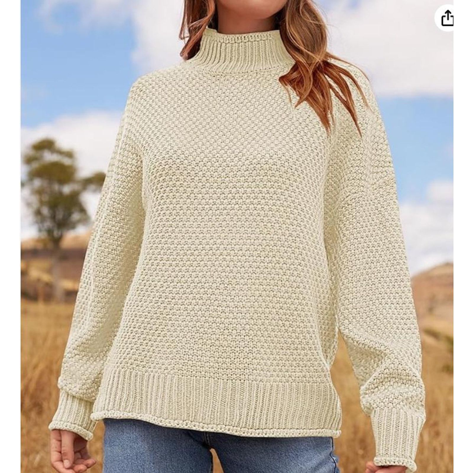 The Unbranded Brand Turtleneck Batwing Sleeve Oversized Knitted PulloverLARGE Size ONE SIZE - 6 Thumbnail
