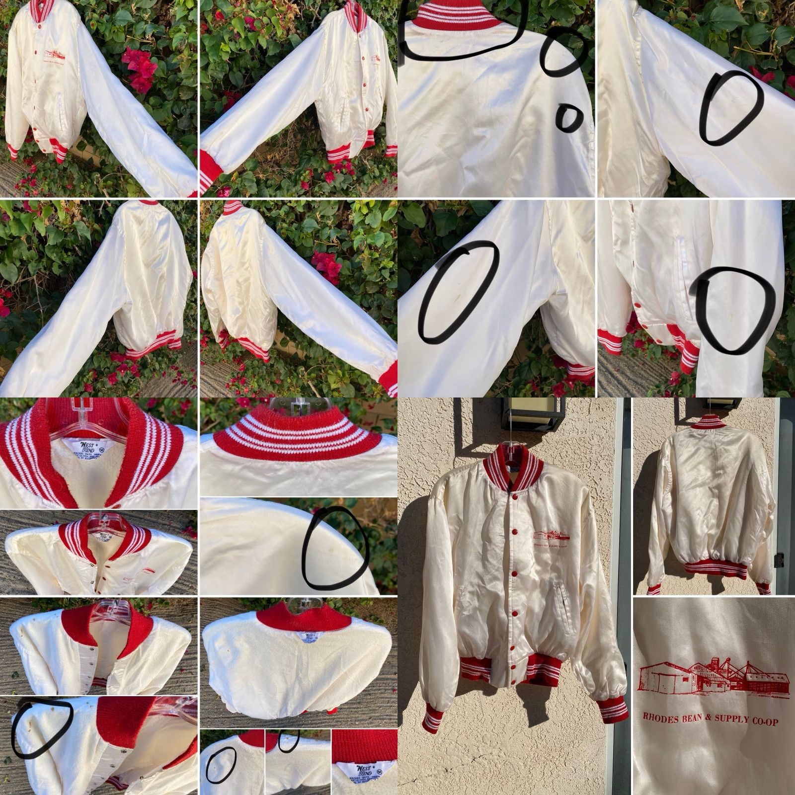 Vintage VINTAGE West Wind Rhodes Bean & Supply Co Op Satin Bomber Jacket M White 80s 70s Mens USA Logo Pockets Lined Size US M / EU 48-50 / 2 - 8 Thumbnail
