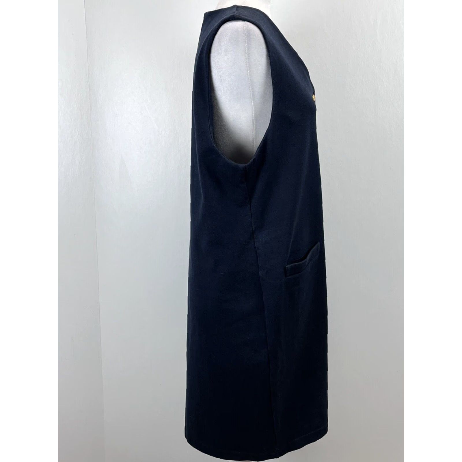 Vintage VINTAGE Liz Sport Navy Gold Button Sheath Dress Jumper Sleeveless Womens Size 14 Knee Length Size XL / US 12-14 / IT 48-50 - 4 Thumbnail