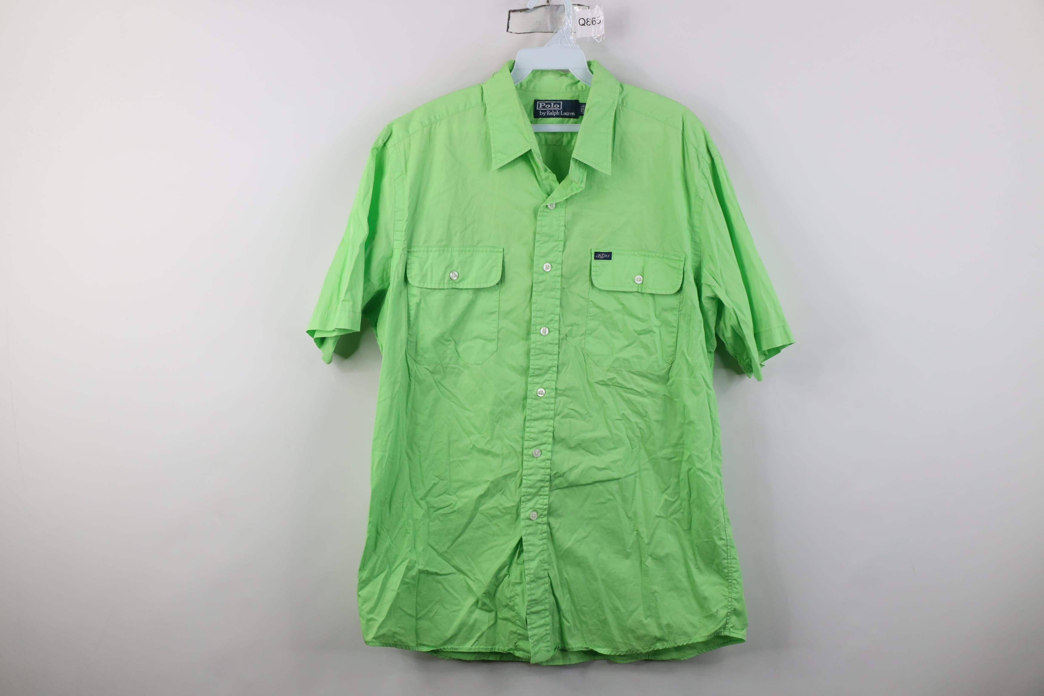 Polo Ralph Lauren Vintage 90s Ralph Lauren Script Collared Button Shirt Lime Size US L / EU 52-54 / 3 - 1 Thumbnail