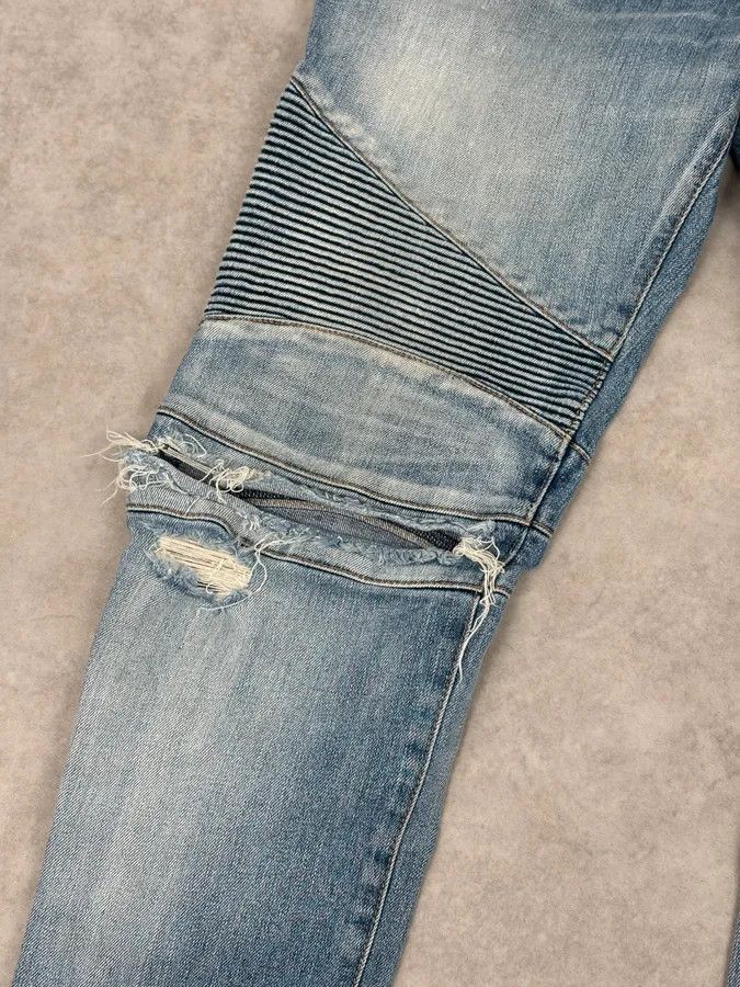 Balmain 2010s Balmain Light Blue Denim Distressed Jeans Size US 33 - 10 Thumbnail