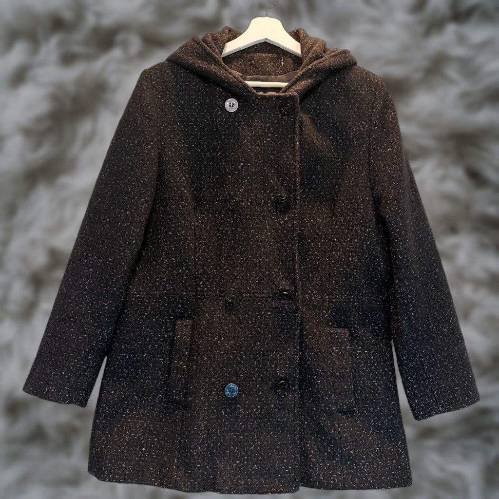 Vintage VINTAGE Jacket Womens Large Black Hooded Peacoat Double Breasted Winter Coat Size L / US 10 / IT 46 - 1 Thumbnail