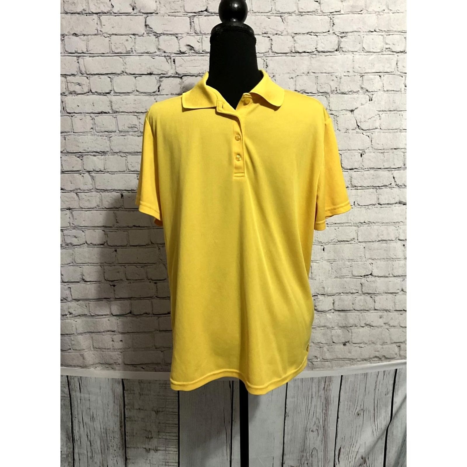 Vintage Core 365 Polo Shirt Women L Yellow Short Sleeve Button Collared 100% Cotton Solid Regular Vintage No Size L / US 10 / IT 46 - 6 Thumbnail