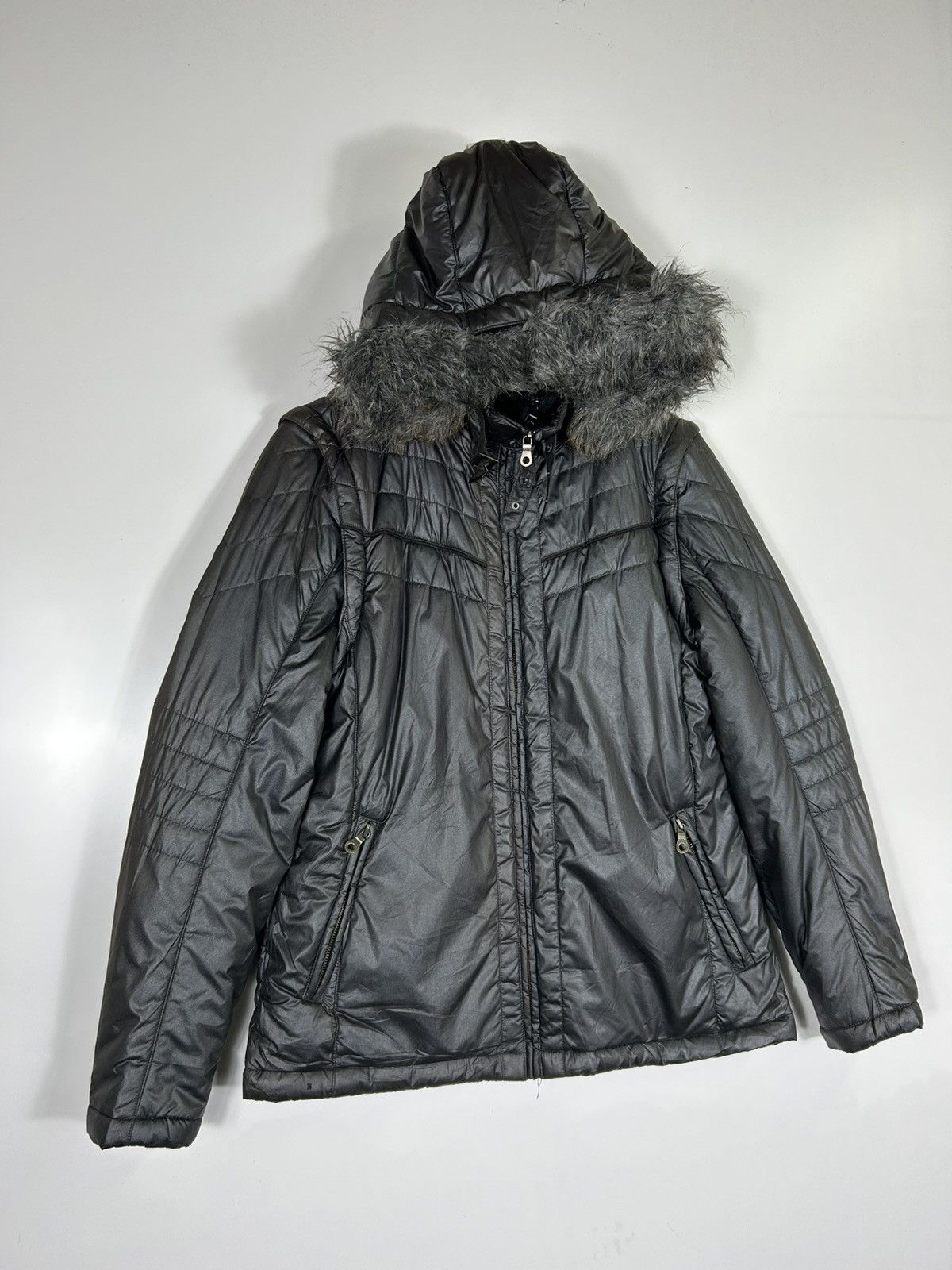 Mossimo Mossimo Vintage Black Puffer Jacket with Faux Fur Hood Size US M / EU 48-50 / 2 - 2 Thumbnail