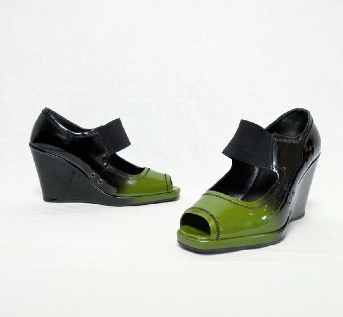 Prada Prada two-tone wedge heels- Black & Green Leather 38.5 Size US 7.5 / IT 37.5 - 1 Thumbnail