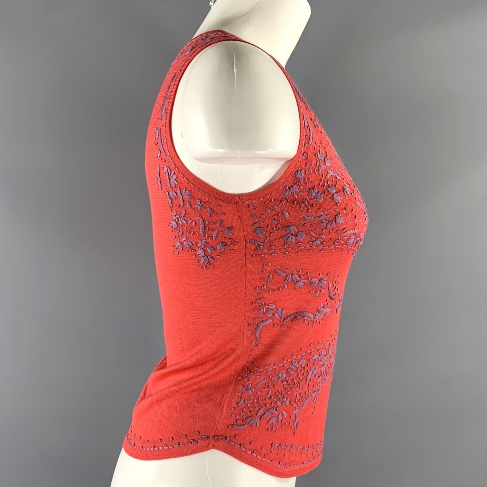 Etro ETRO Silk Tank Top Size 4 Lavender Coral Embroidered Casual Size S / US 4 / IT 40 - 3 Thumbnail