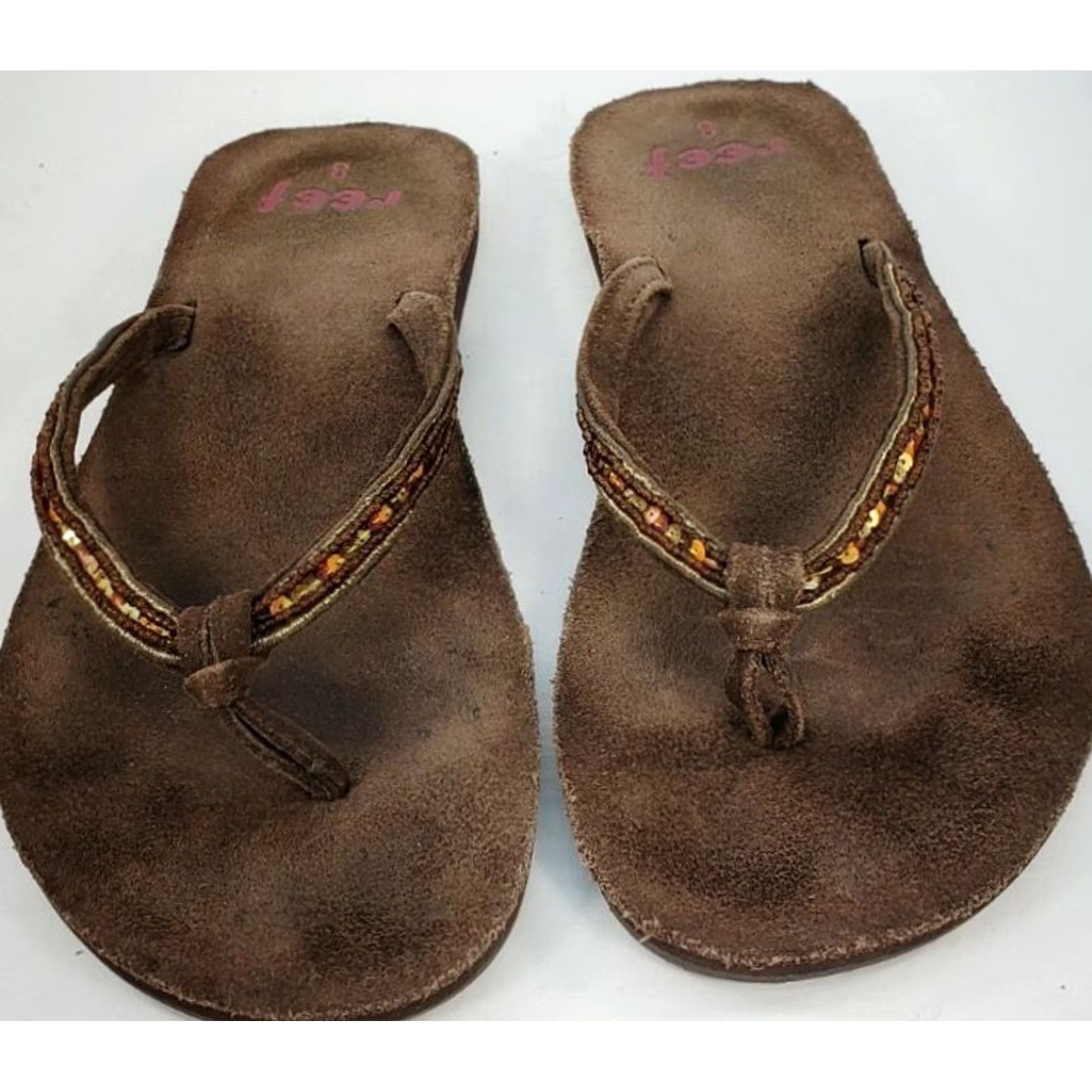 REEF Reef Women's Brown Sparkles Flip Flops Slip On Bling Suede Insoles Sandals Glitter Adult 8M Size US 8 / IT 38 - 3 Thumbnail