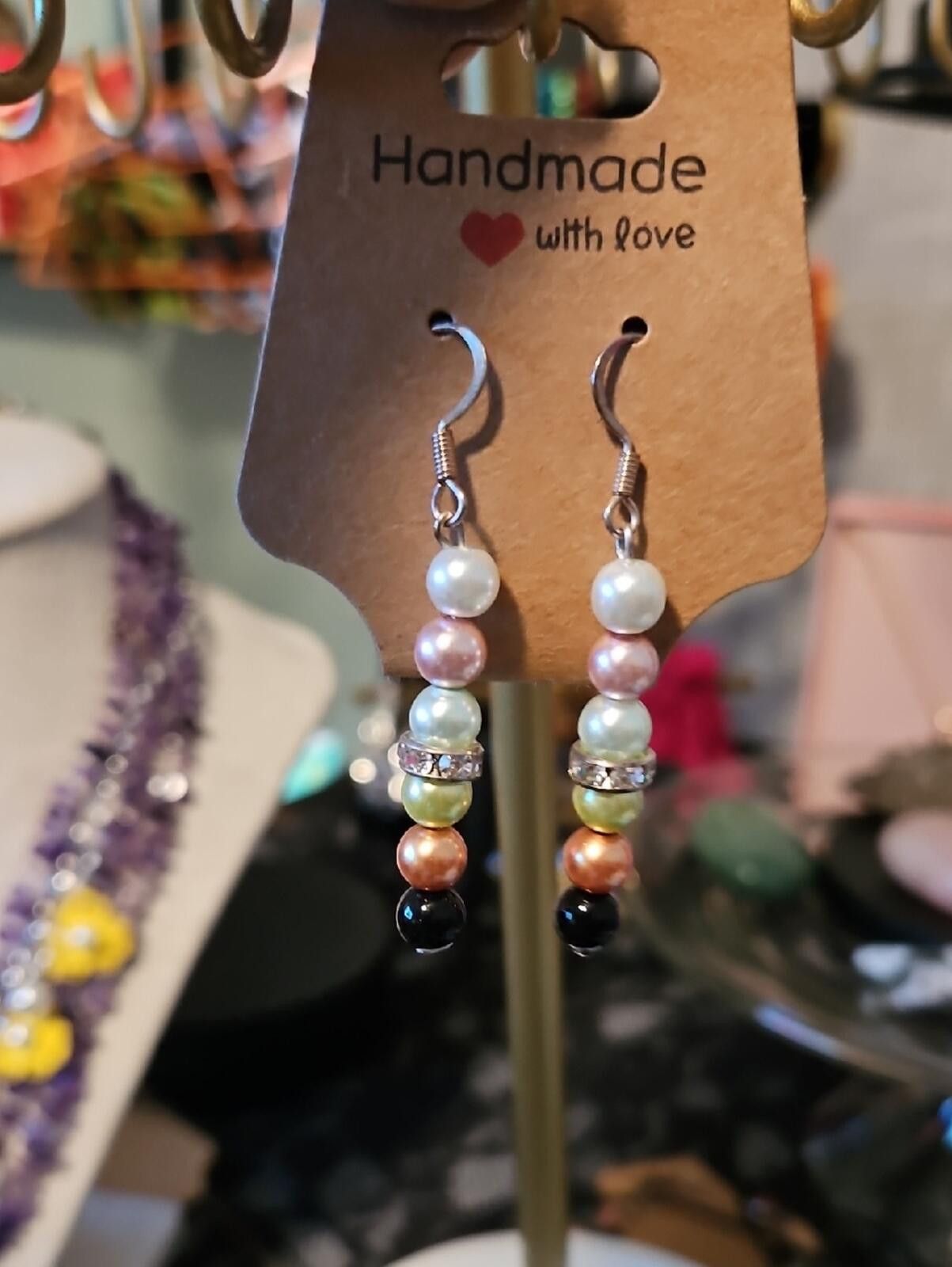Other Handmade Multicolor Pearl Drop Earrings Size ONE SIZE - 1 Thumbnail