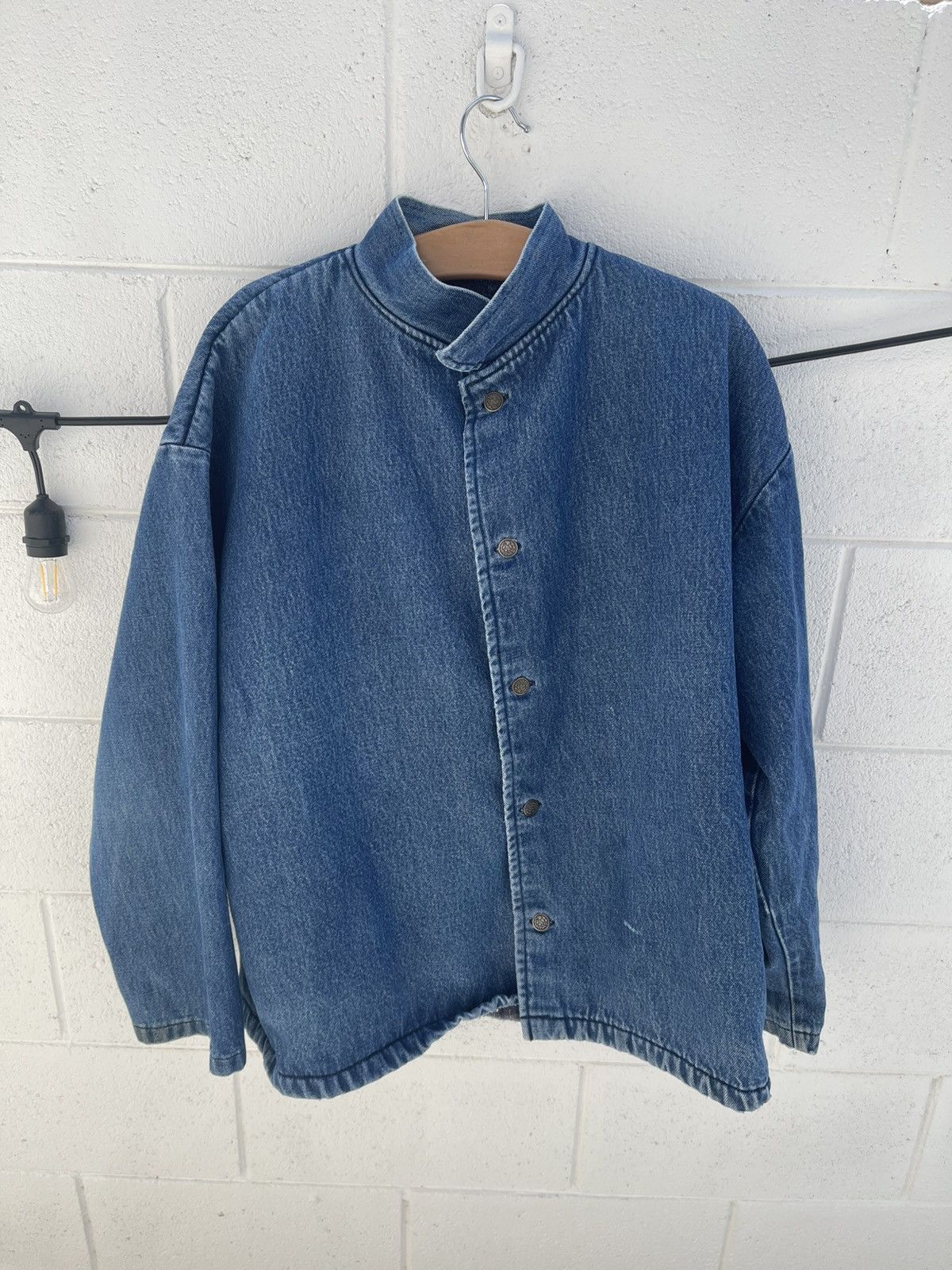 Designer × Vintage Vintage Stand Collar Blanket Lined Denim Jacket Size XL Size US XL / EU 56 / 4 - 1 Thumbnail