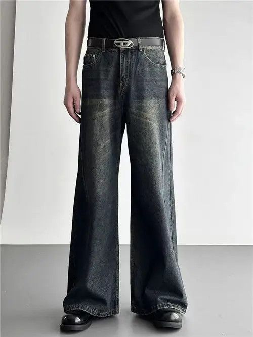 Japanese Brand Men's blue washed distressed straight jeans Size US 32 / EU 48 - 1 Thumbnail