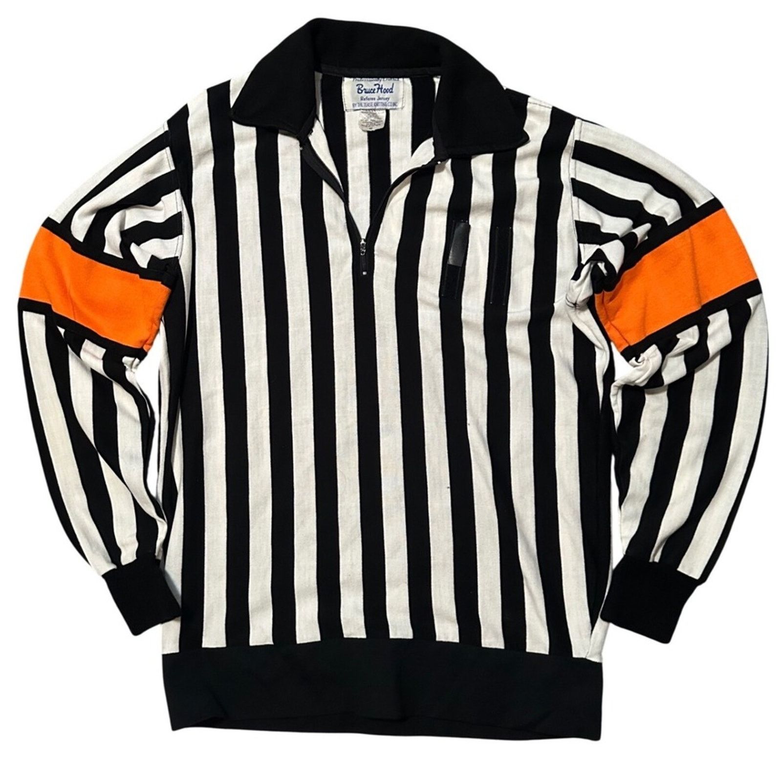 NHL × Vintage Bruce Hood Referee Jersey Black White Orange Striped Size 46 Size US L / EU 52-54 / 3 - 1 Thumbnail