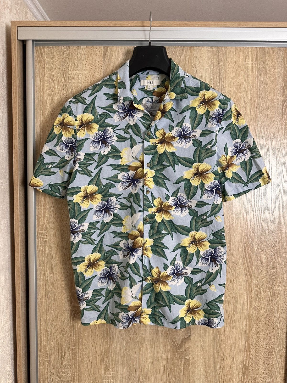 Marks & Spencer 🔥 Marks Spencer Cotton Hawaiian Button Up Shirt Art Floral Size US M / EU 48-50 / 2 - 2 Thumbnail