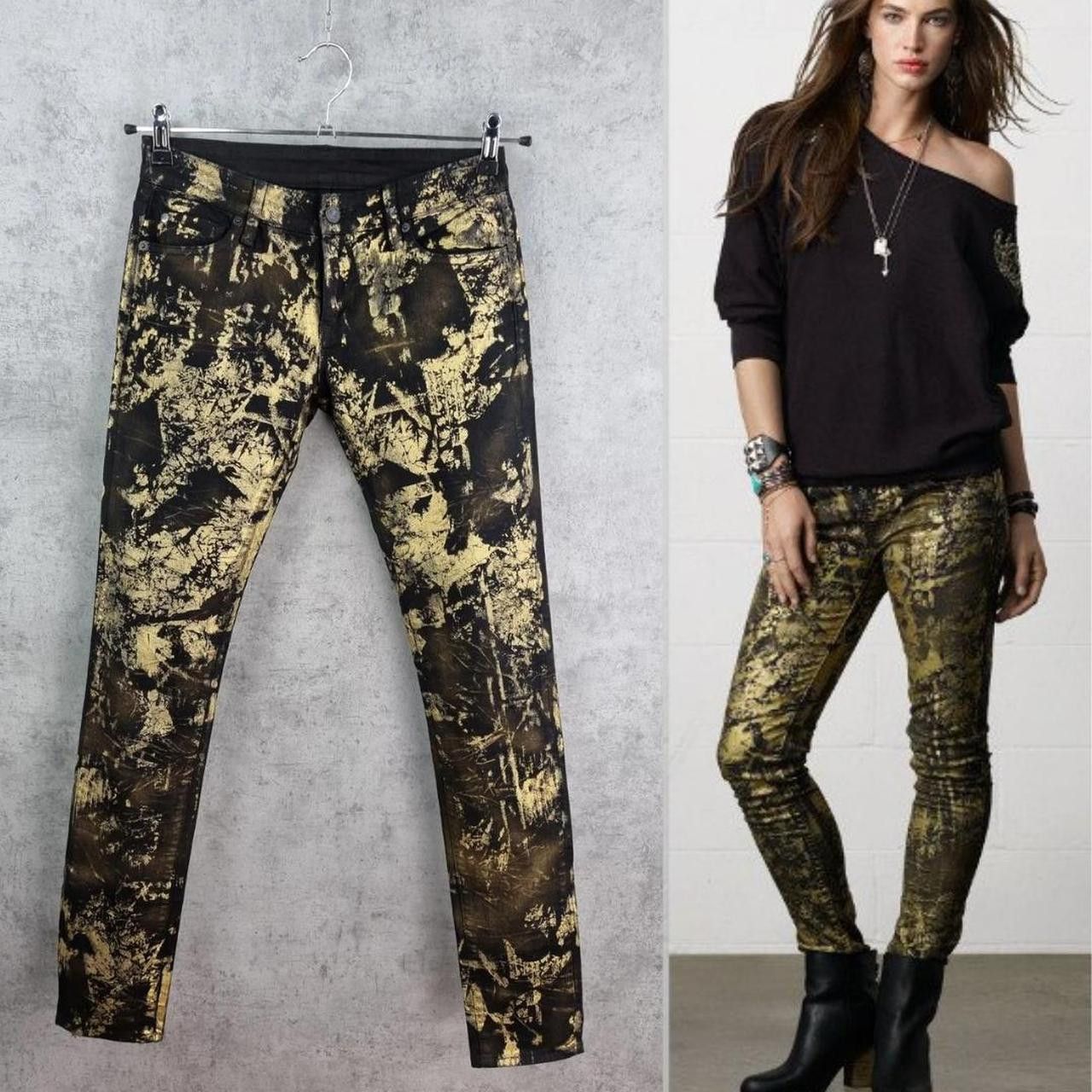 image of Denim And Supply Ralph Lauren x Ralph Lauren Luxury Ralph Laurent Gold Painted Pants in Black Gold,