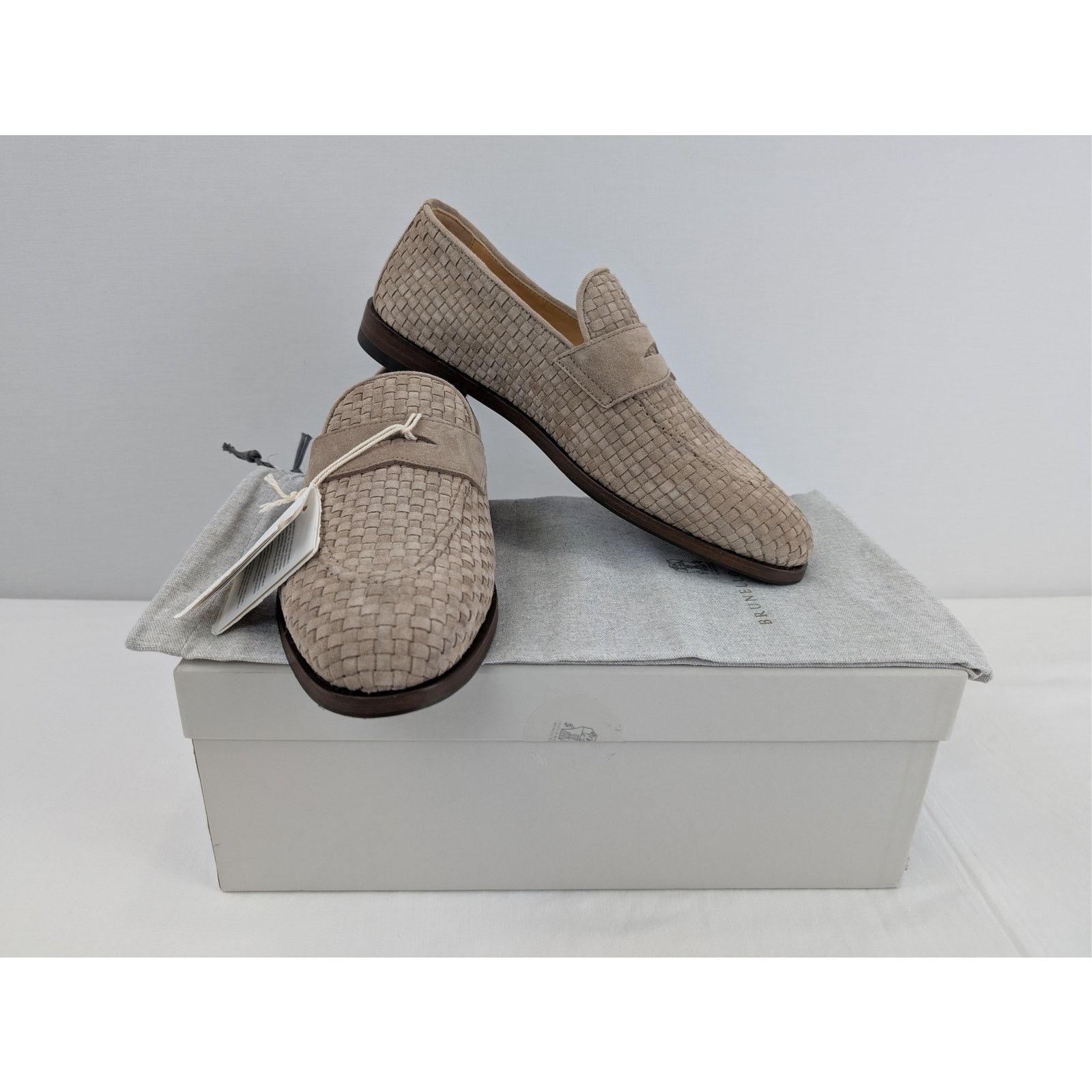 Brunello Cucinelli o1rshd1 Woven Suede Penny Loafers Shoe Boots in Beige Size US 12 / EU 45 - 15 Thumbnail