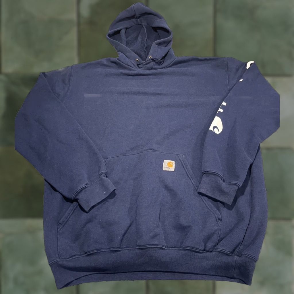 Carhartt Carhartt Hoodie Mens M Navy Blue Pullover Sweatshirt Logo Graphic Print Pockets All Seasons Fleece Size US M / EU 48-50 / 2 - 1 Thumbnail