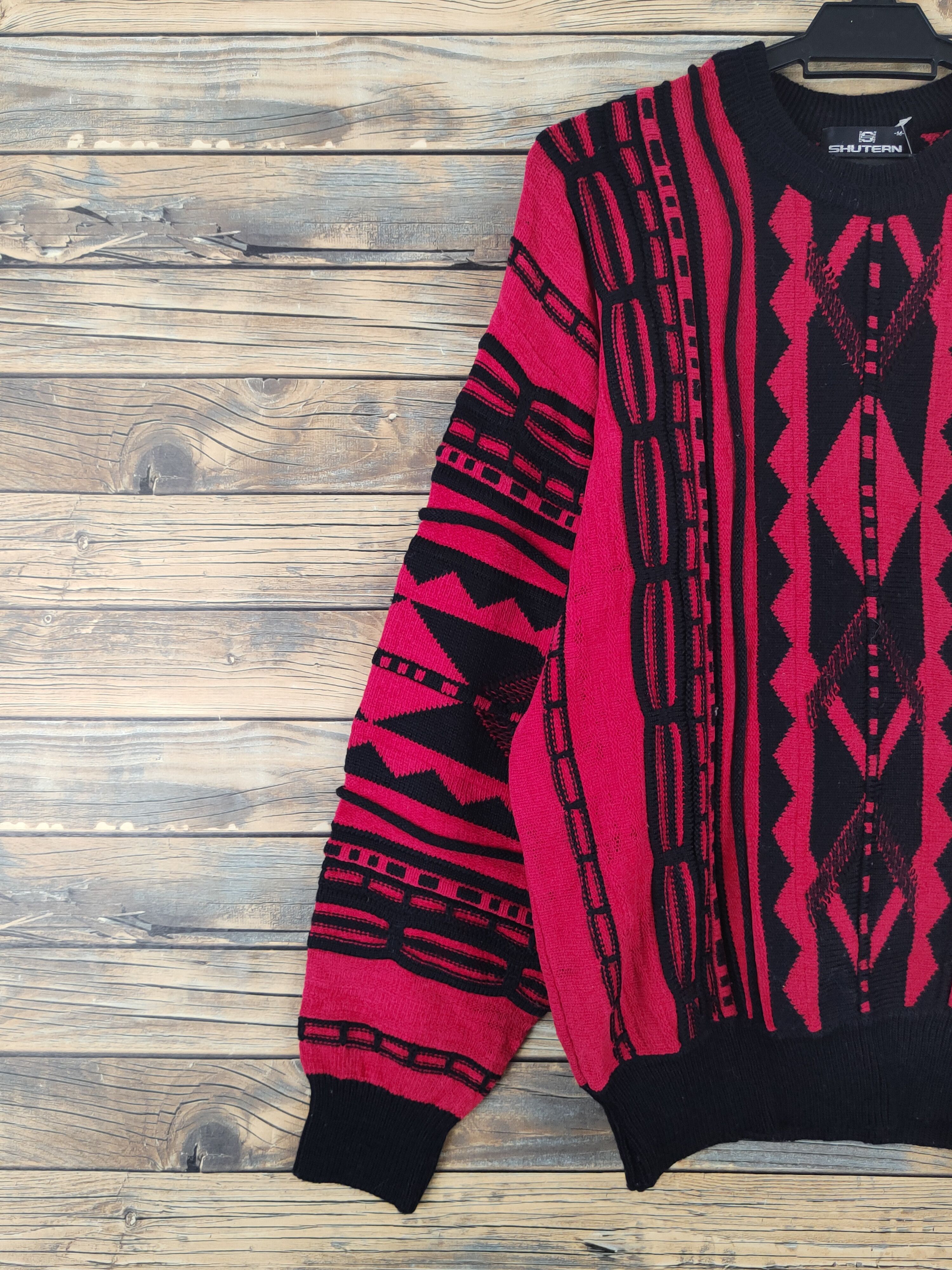 Aran Isles Knitwear Shutern art vintage Red Black Knitwear Sweatshirts #W1098 Size US M / EU 48-50 / 2 - 3 Thumbnail