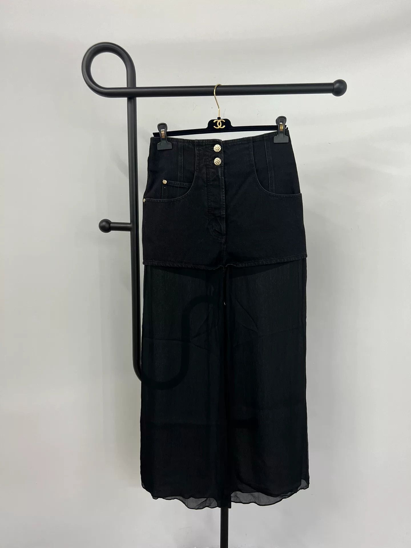 Chanel Chanel Black Denim Silk Wide-Leg Pants Size 40" / US 18 - 1 Thumbnail