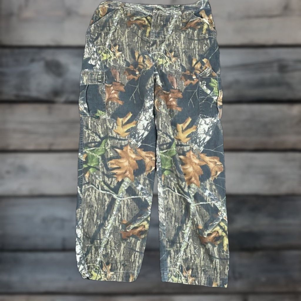 Vintage VTG Mossy Oak Camouflage Cargo Pants Men's Large Green Breakup Camo Adjustable Cotton Blend Polyester Cotton Mossy Oak Size US 37 - 1 Thumbnail