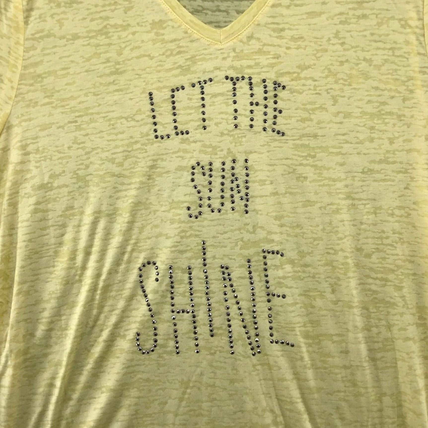 Vintage Clarina T-Shirt Women Yellow Beaded L V-Neck Short Sleeve - Spring Summer Womens L 90s? Size L / US 10 / IT 46 - 3 Thumbnail