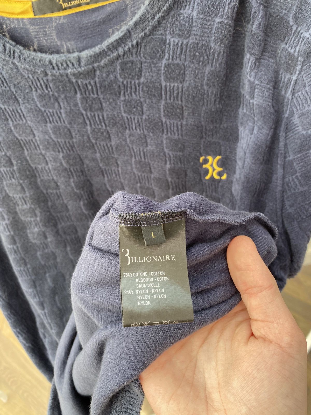 Billionaire Couture Vintage Billionaire Textured T-Shirt Navy Embroidered Logo Size US L / EU 52-54 / 3 - 7 Thumbnail