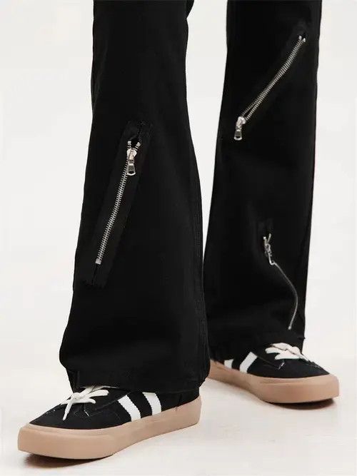 Jean Vintage Dark Loose Flare Multi-Zip Jeans Size US 32 / EU 48 - 2 Thumbnail