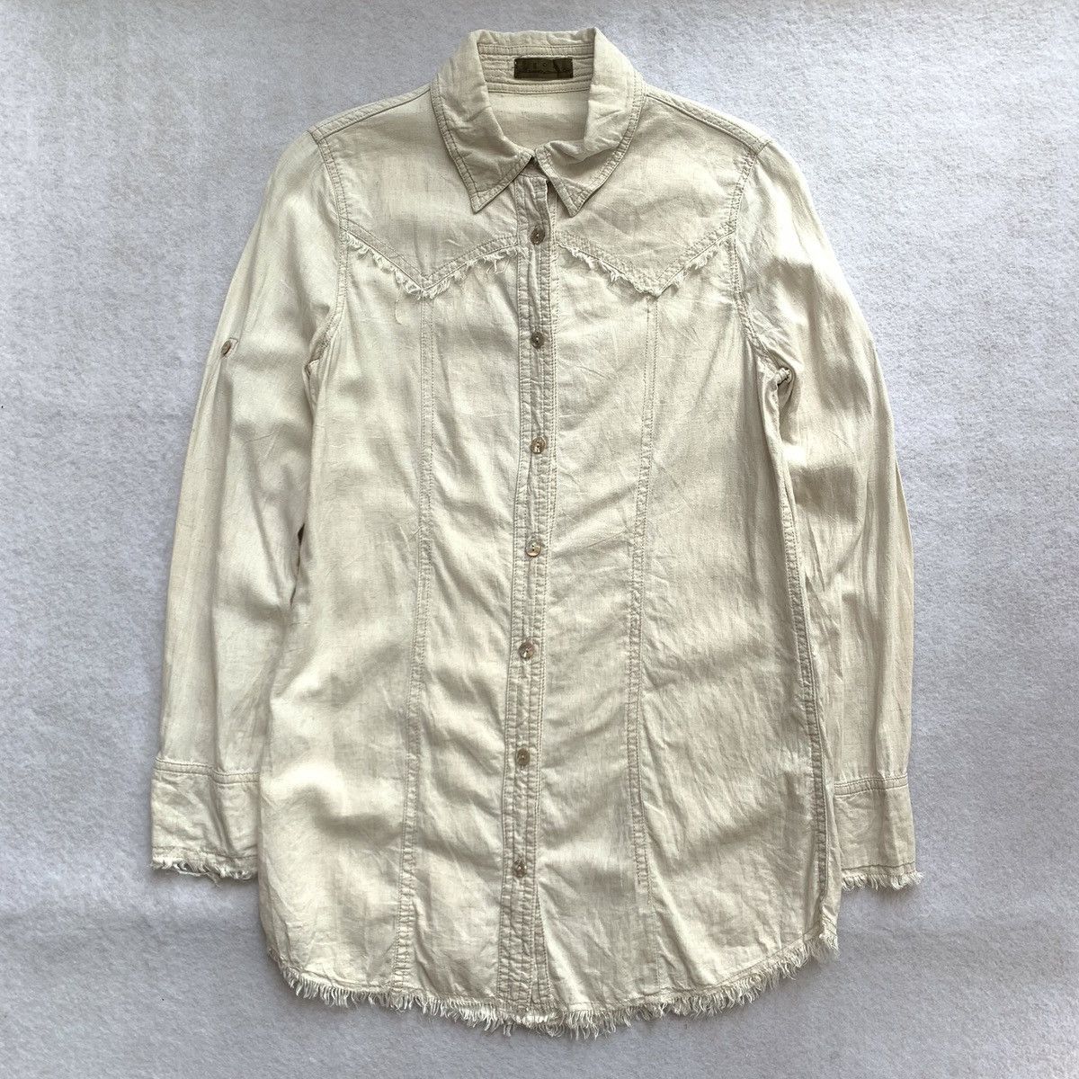 Japanese Brand 2000s G.O.A Frayed Pearl Button Safari Shirt Size US S / EU 44-46 / 1 - 2 Thumbnail