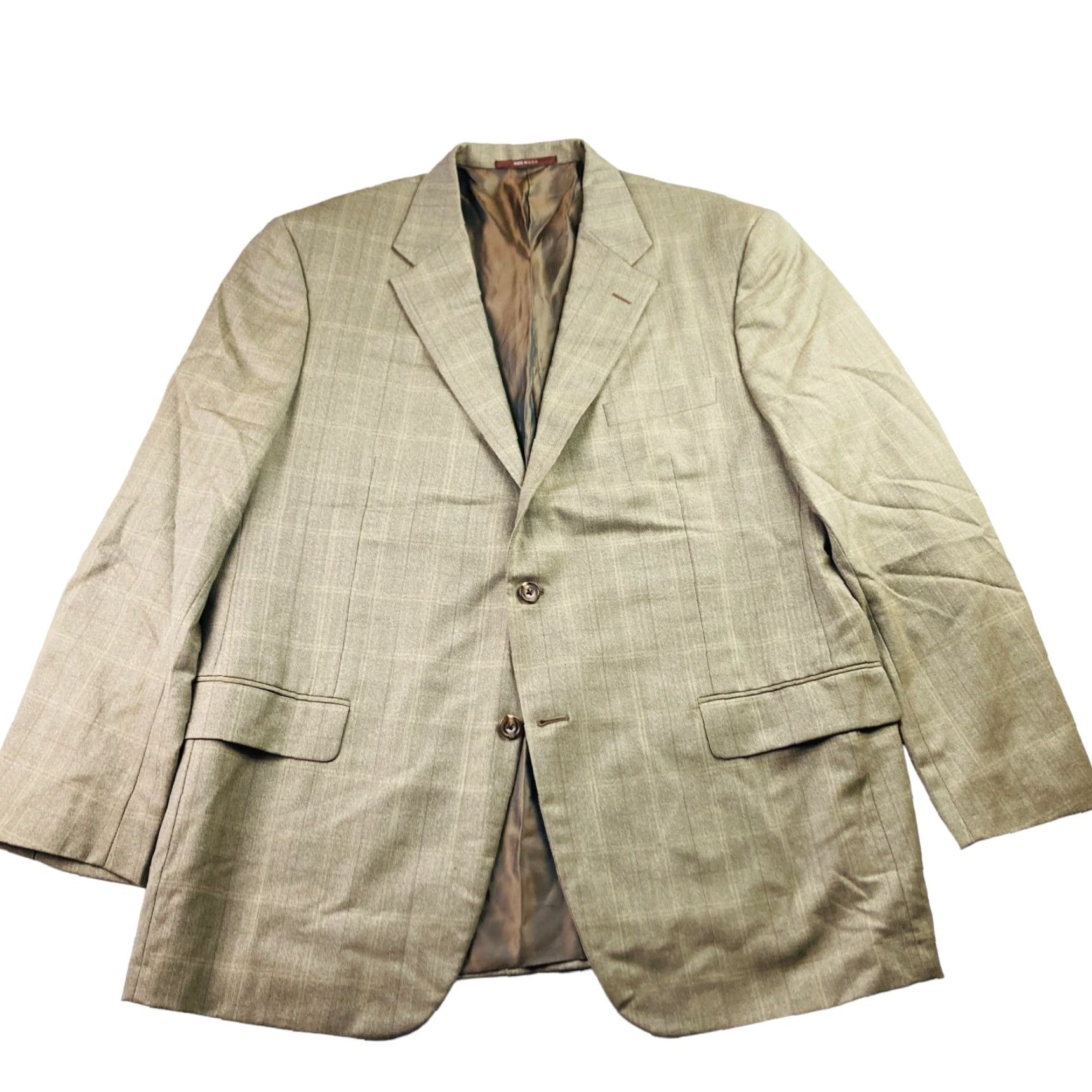 Vintage Hickey Freeman Men's Wool 2-Button Blazer Brown Herringbone Plaid USA 46 R Size 46R - 6 Thumbnail