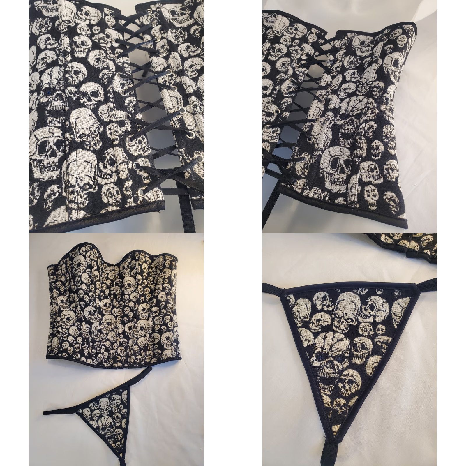 Vintage New Womens XL Skull Tapestry Corset Set Boned Embroidered Biker Goth Vamp Size XL / US 12-14 / IT 48-50 - 8 Thumbnail