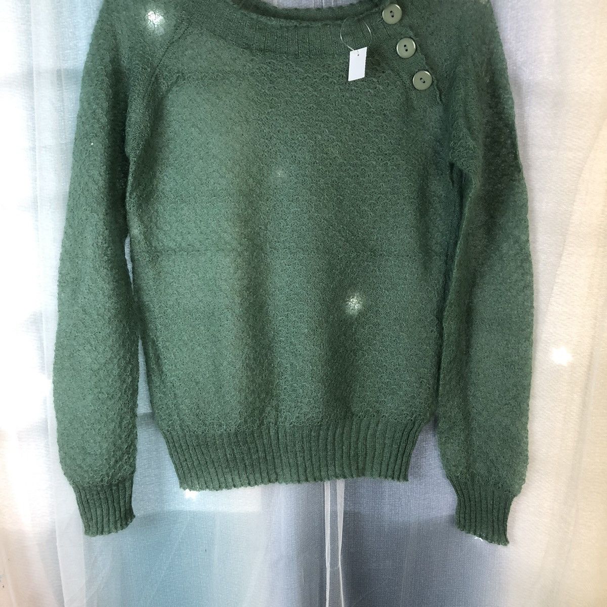 Homespun Knitwear R OH Green Mesh Net Crochet Green Knitwear #7404 Size S / US 4 / IT 40 - 3 Thumbnail