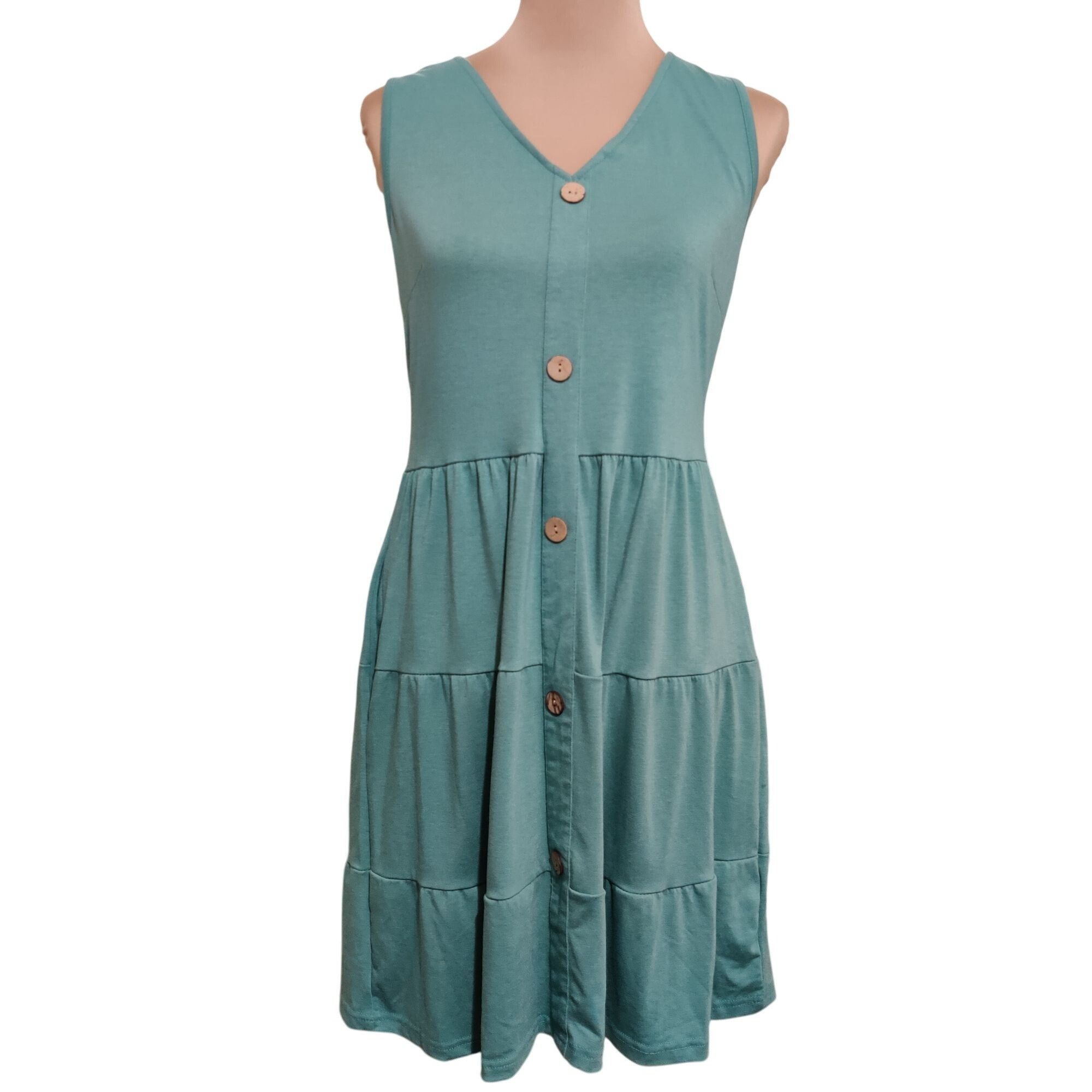 Other Womens Dress Button Front Summer Sleeveless V-Neck Pleated S Size M / US 6-8 / IT 42-44 - 1 Thumbnail