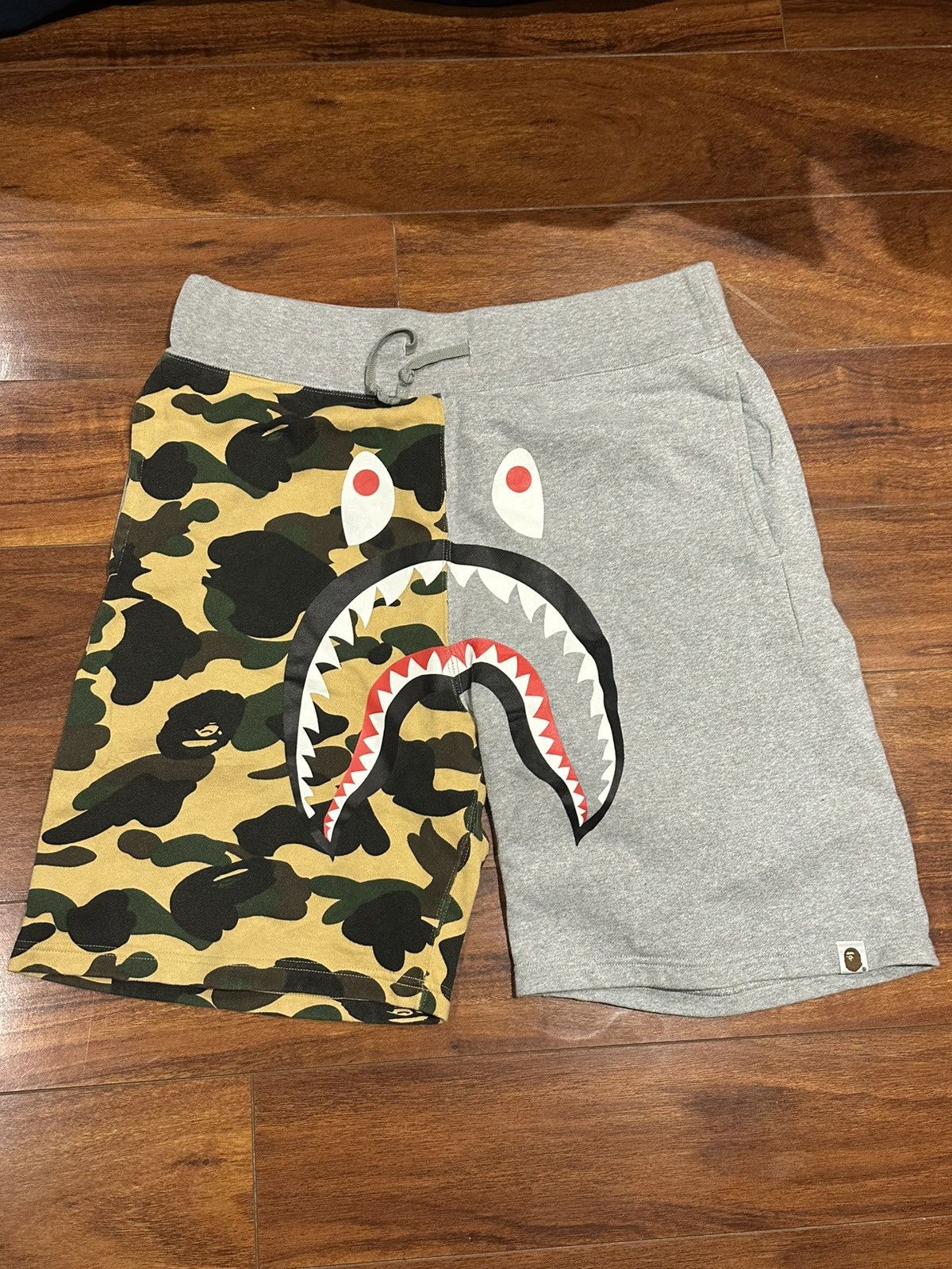 image of Bape Red Colour Camo Shark Shorts Size L in Grey/Camo, Men's