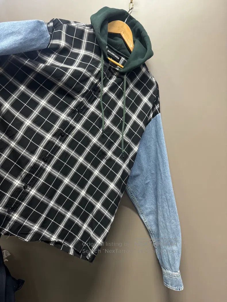 Balenciaga Balenciaga Denim Patchwork Hooded Shirt Size XS / US 0-2 / IT 36-38 - 3 Thumbnail
