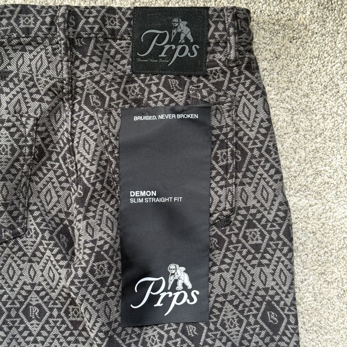 Prps PRPS Demon Slim Straight Jeans Men 29 Black Monogram Denim Size US 29 - 4 Thumbnail