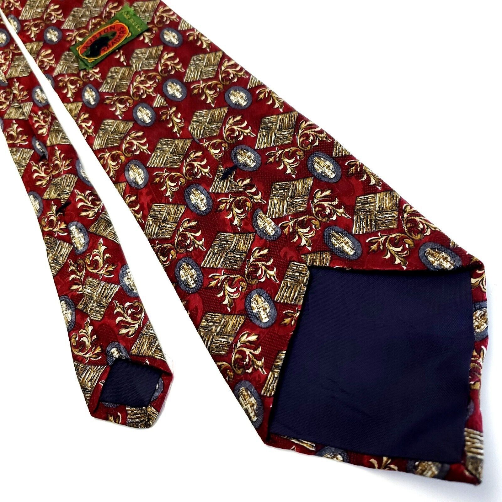 Boston Traders Boston Traders Red Beige Silk Tie Woven Short Wide Geometric Size ONE SIZE - 3 Thumbnail