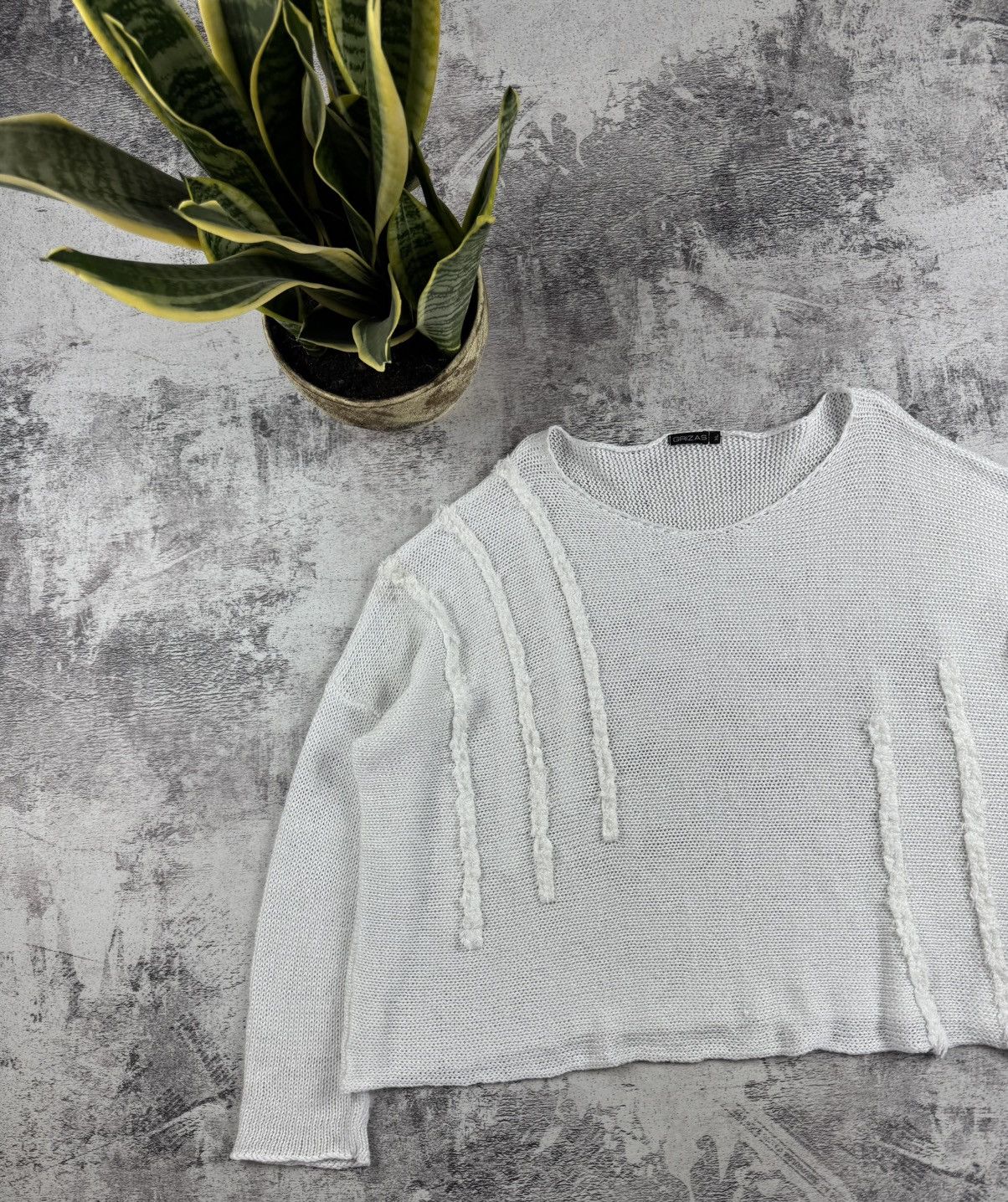 Japanese Brand Grizas Linen Asymmetric Oversized Knit Sweater Cropped Tunic Size XL / US 12-14 / IT 48-50 - 4 Thumbnail