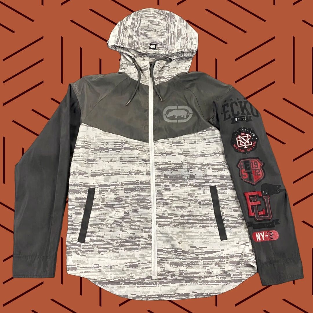 Ecko Unltd. ECKO UNLTD Jacket Men Medium Gray Camouflage Hooded Windbreaker Y2K Skater Rhino Jacket Size US M / EU 48-50 / 2 - 1 Thumbnail