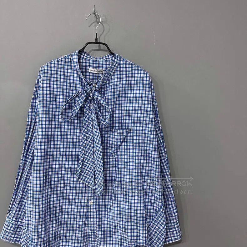 Balenciaga Balenciaga Blue and White Plaid Back Logo Shirt Size XS / US 0-2 / IT 36-38 - 2 Thumbnail