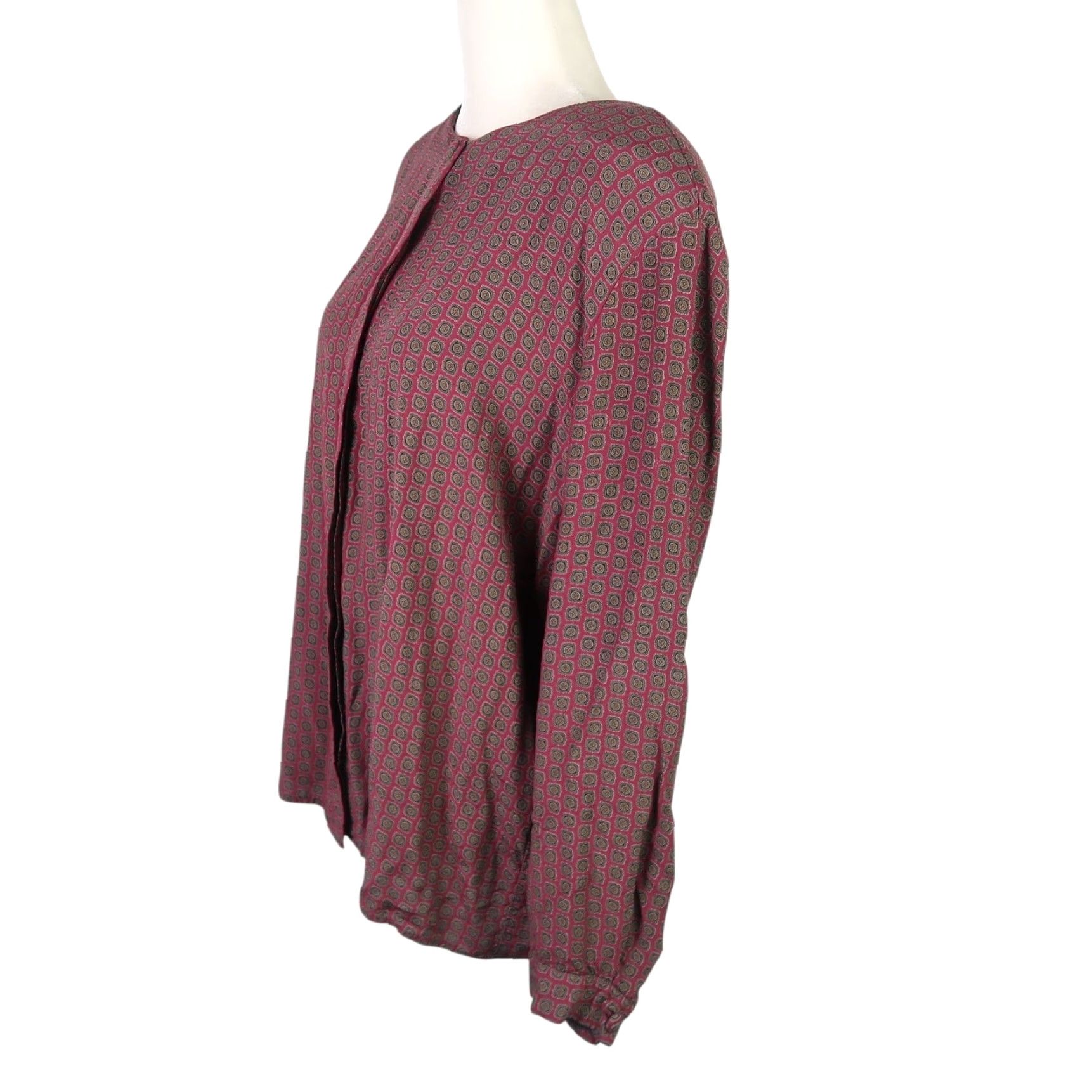 Brooks Brothers VINTAGE Brooks Brothers Blouse Geometric Scarf Print Burgundy Red 90s 16 Women Long Sleeve Button Front Rayon Plus Size Size XXL / US 16-18 / IT 52-54 - 3 Thumbnail