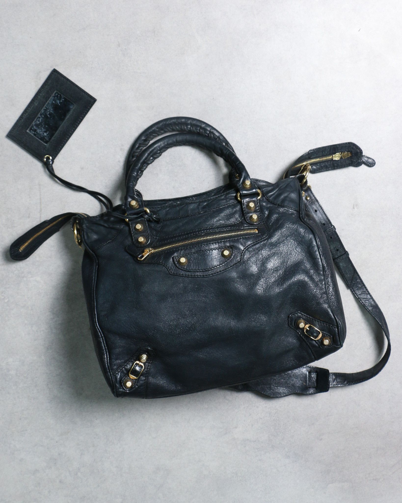 Balenciaga Leather City Bag in Black, Men's